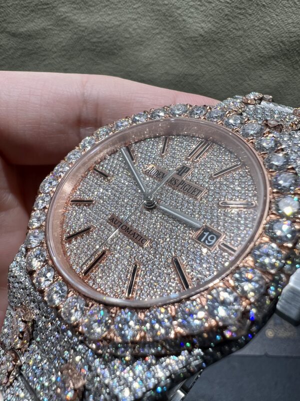 0079 Audemars Piguet Royal Oak 15400 41mm 2tone Rose Gold & White Big Stone Bezel & Case Big Stone Raised Band