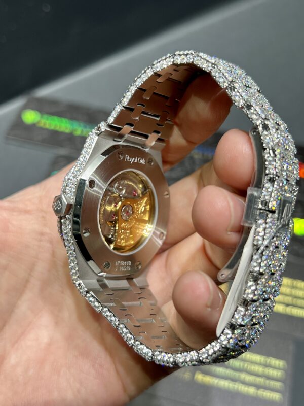 0080 Audemars Piguet Royal Oak 15400 41mm Small Stones Setting bezel & band, 2 rows stones case, white date