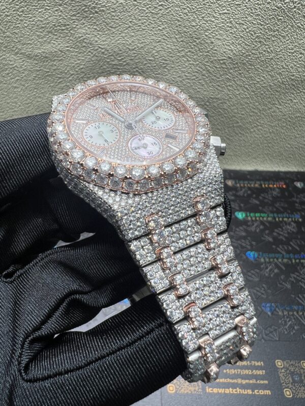 0026 Audemars Piguet Royal Oak Chrono 26331 41mm 2tone Rose Gold & White Baguette Dial Big Stone Bezel & Case Big Stone Raised Band