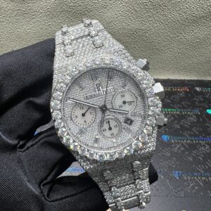 0025 Audemars Piguet Royal Oak Chrono 26331 41mm White Baguette Dial Big Stone Bezel & Case Big Stone Raised Band