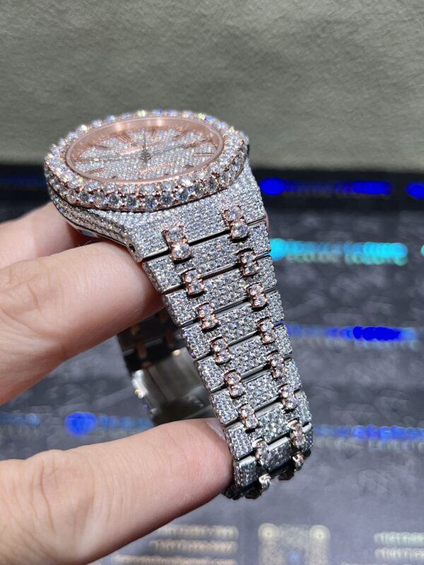 0079 Audemars Piguet Royal Oak 15400 41mm 2tone Rose Gold & White Big Stone Bezel & Case Big Stone Raised Band