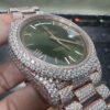 0065 Rolex Daydate 40mm Rose Gold Plain Olive Green Dial 2 Rows Stone Bezel President Band