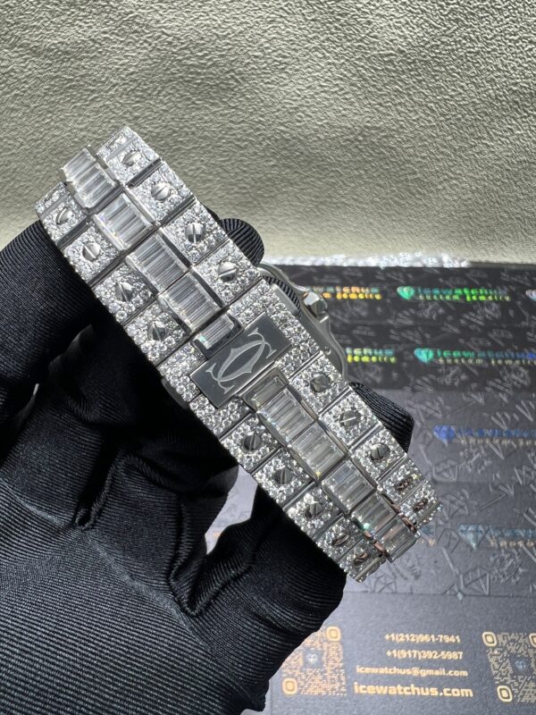 0046 Cartier Santos 40mm White Big Stone Bezel & Case Big Stone Baguette Quick Release Band