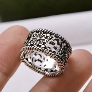 Gucci Double G Floral Wide Band Ring