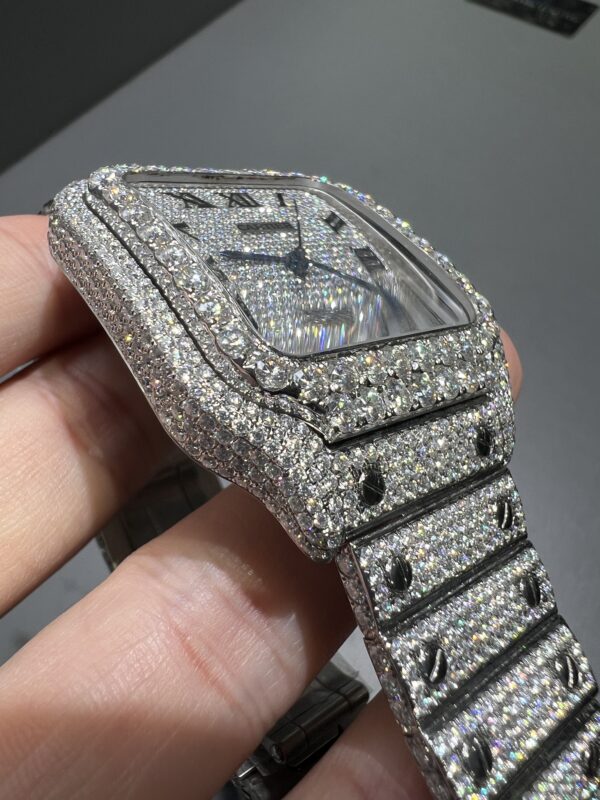 0071 Cartier Santos 40mm White Roman Dial BVF Big Stone Bezel Small Stone Case 4 Rows Quick Release Band