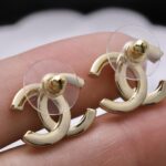 Chanel Half-Diamond Double C Stud Earrings