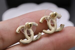 Chanel Half-Diamond Double C Stud Earrings