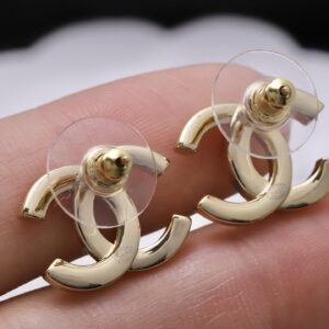 Chanel Half-Diamond Double C Stud Earrings