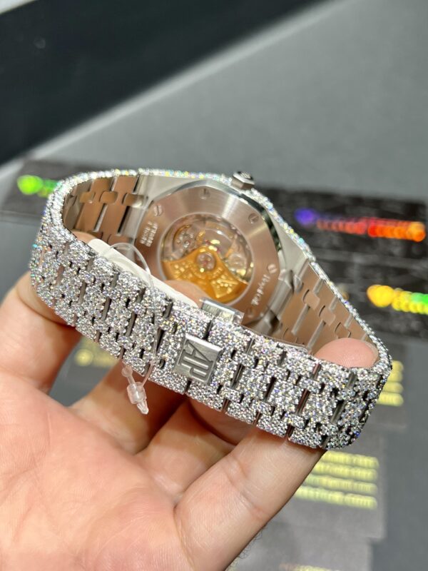 0080 Audemars Piguet Royal Oak 15400 41mm Small Stones Setting bezel & band, 2 rows stones case, white date