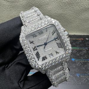 0034 Cartier Santos 40mm White Roman Dial Big Stone Bezel & Case Big Stone Raised Quick Release Band