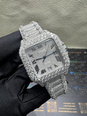 0034 Cartier Santos 40mm White Roman Dial Big Stone Bezel & Case Big Stone Raised Quick Release Band