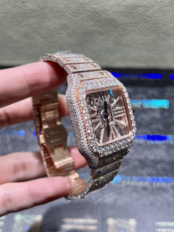 0094 Cartier Skeleton 40mm Rose Gold Big Stone Bezel Small Stone Case 4rows Stone Quick Release Band