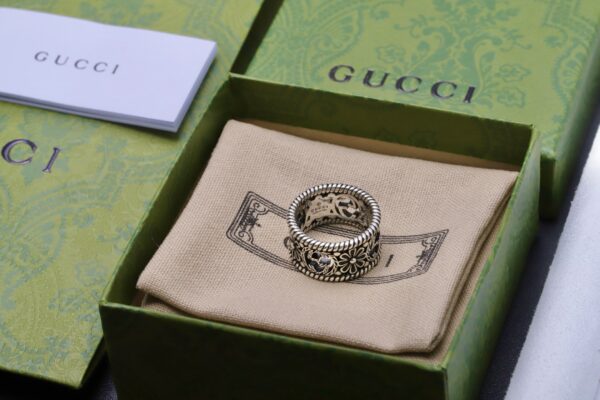 Gucci Double G Floral Wide Band Ring