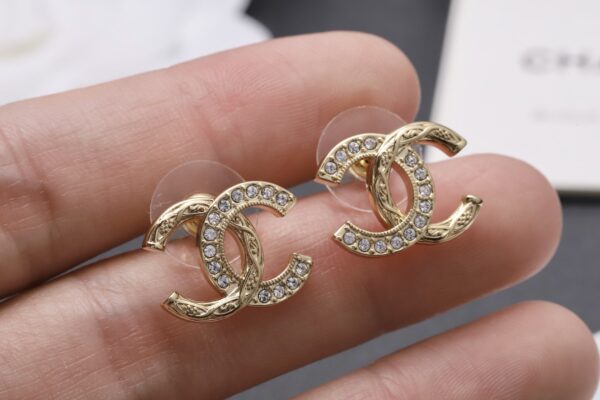 Chanel Half-Diamond Double C Stud Earrings