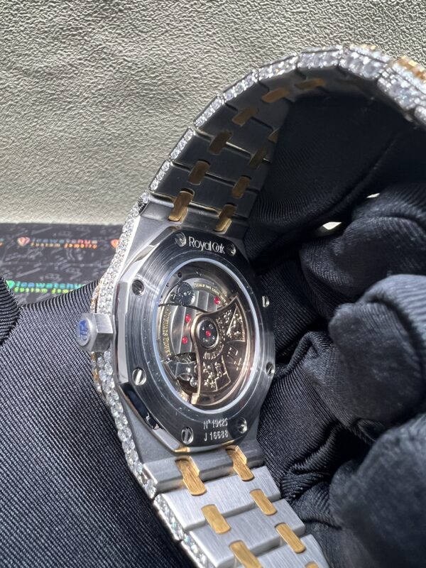 0027Audemars Piguet Royal Oak 15400 41mm 2tone Yellow Gold & White Arabic Dial Big Stone Bezel & Case & Raised Band