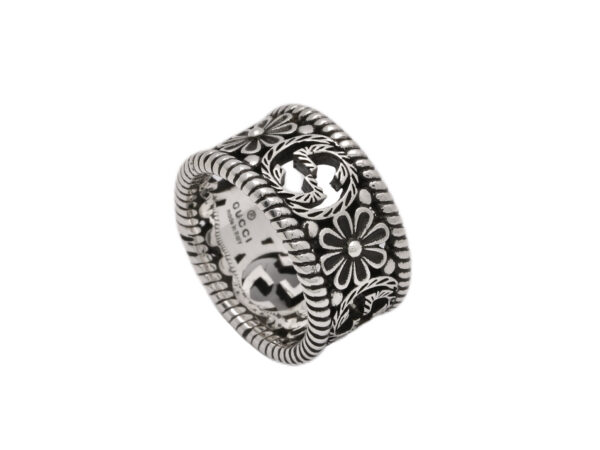 Gucci Double G Floral Wide Band Ring