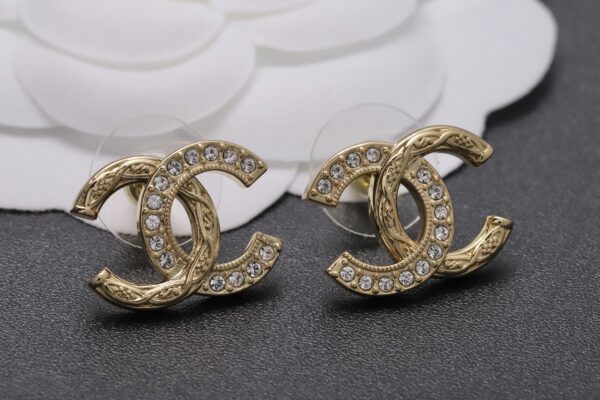 Chanel Half-Diamond Double C Stud Earrings