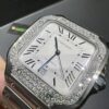 0098 Cartier Santos 40mm White Roman White Plain Dial BVF Small stones bezel Quick Release Band