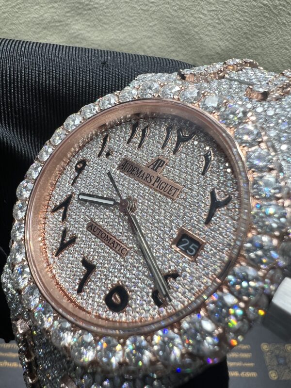 0029 Audemars Piguet Royal Oak 15400 41mm 2tone Rose Gold & White Arabic Dial Big Stone Bezel & Case & Raised Band