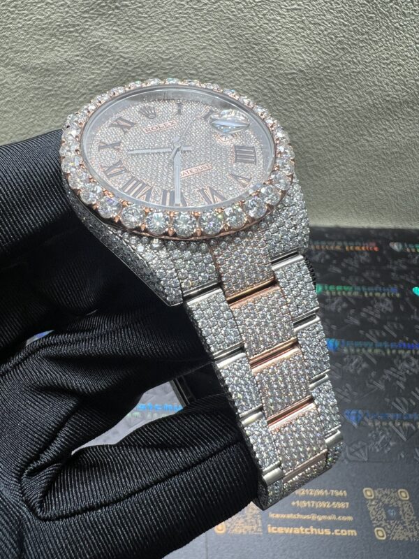 0019 Rolex Datejust 41mm 2tone Rose Gold & White Roman Dial 1 Row Big Stone Bezel Oyster Band