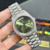 0078 Rolex Daydate 40mm White Plain Olive Green Dial 2 Rows Stone Bezel President Band