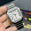 0098 Cartier Santos 40mm White Roman White Plain Dial BVF Small stones bezel Quick Release Band