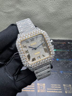 0035 Cartier Santos 40mm 2tone Yellow Gold & White Roman Dial Big Stone Bezel & Case Big Stone Quick Release Band