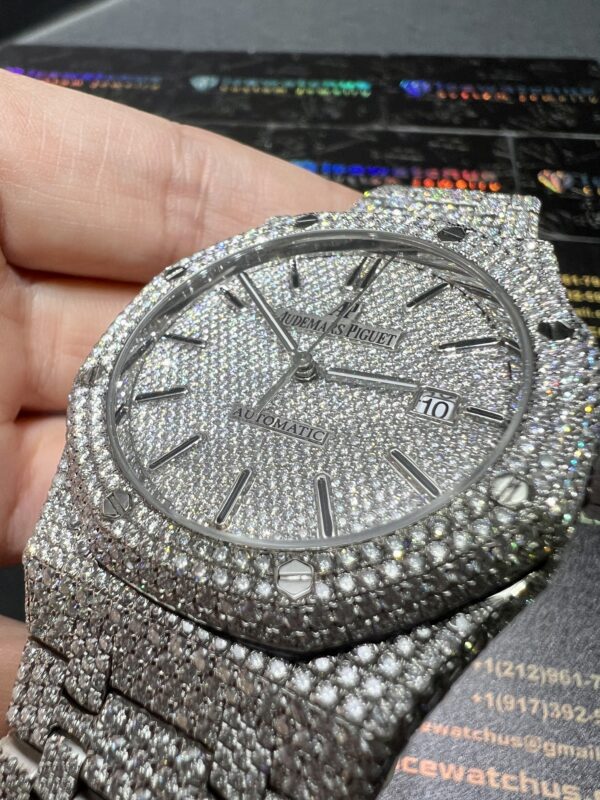 0080 Audemars Piguet Royal Oak 15400 41mm Small Stones Setting bezel & band, 2 rows stones case, white date