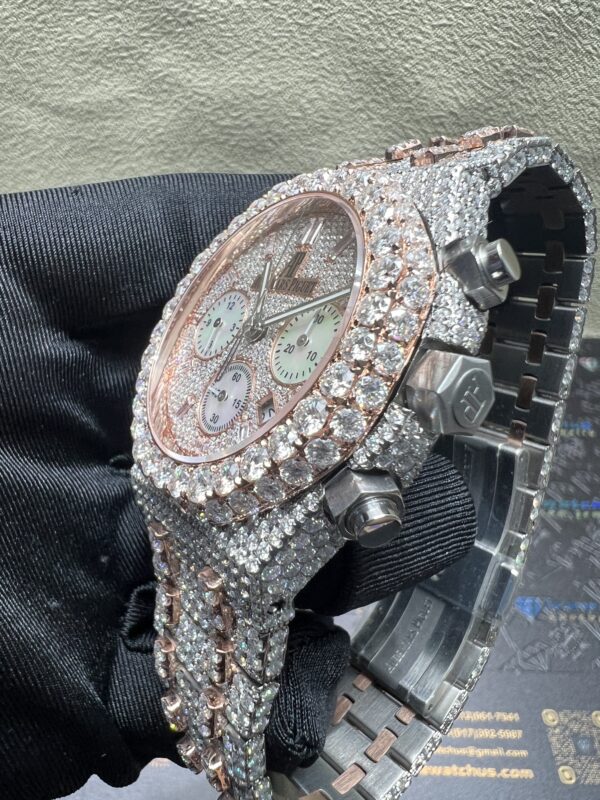 0026 Audemars Piguet Royal Oak Chrono 26331 41mm 2tone Rose Gold & White Baguette Dial Big Stone Bezel & Case Big Stone Raised Band