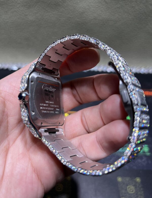 0015 Cartier Santos 40mm White Arabic Dial Big Stone Bezel & Case 3 Rows Band