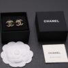 Chanel Half-Diamond Double C Stud Earrings