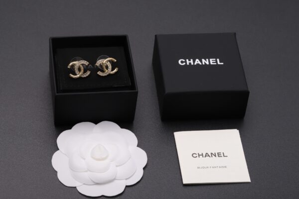 Chanel Half-Diamond Double C Stud Earrings