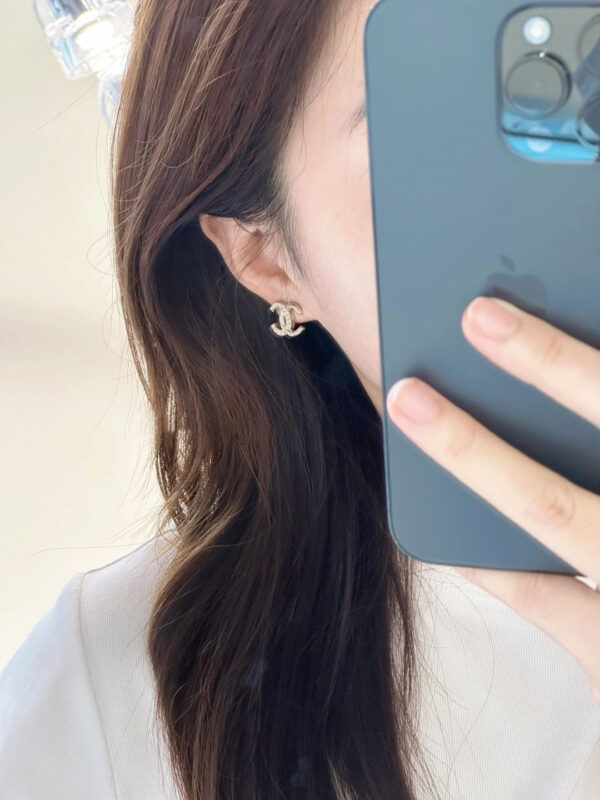Chanel Half-Diamond Double C Stud Earrings