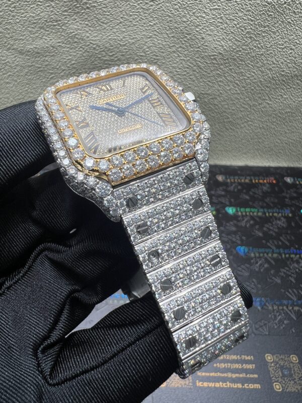 0035 Cartier Santos 40mm 2tone Yellow Gold & White Roman Dial Big Stone Bezel & Case Big Stone Quick Release Band