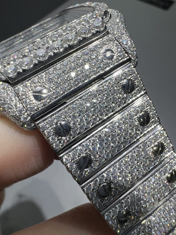 0071 Cartier Santos 40mm White Roman Dial BVF Big Stone Bezel Small Stone Case 4 Rows Quick Release Band