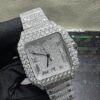 0045 Cartier Santos 40mm White Baguette Dial Big Stone Bezel & Case 3 Rows Quick Release Band