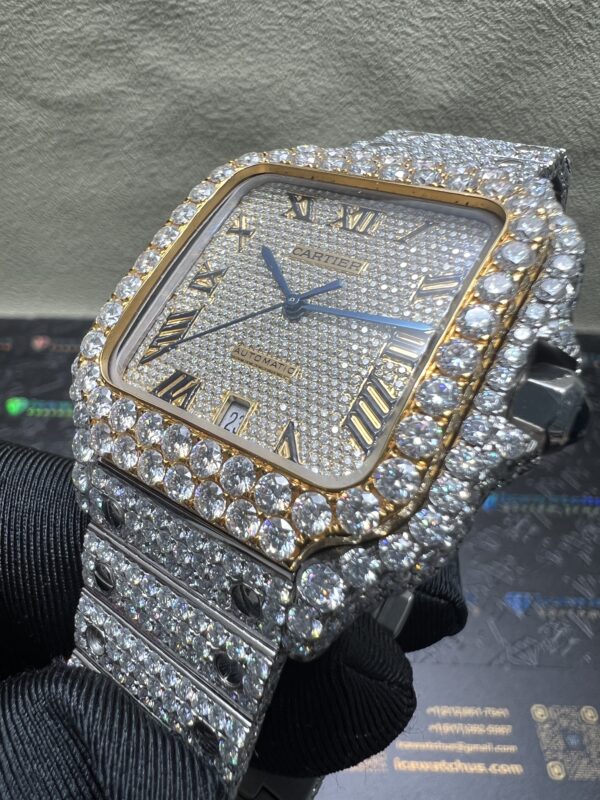 0035 Cartier Santos 40mm 2tone Yellow Gold & White Roman Dial Big Stone Bezel & Case Big Stone Quick Release Band