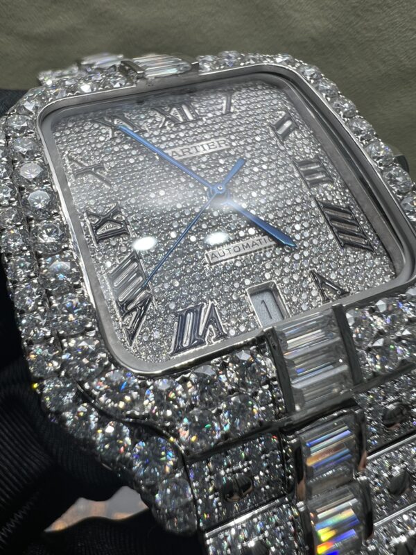 0046 Cartier Santos 40mm White Big Stone Bezel & Case Big Stone Baguette Quick Release Band