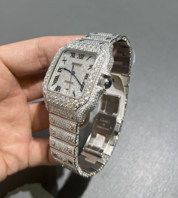0071 Cartier Santos 40mm White Roman Dial BVF Big Stone Bezel Small Stone Case 4 Rows Quick Release Band