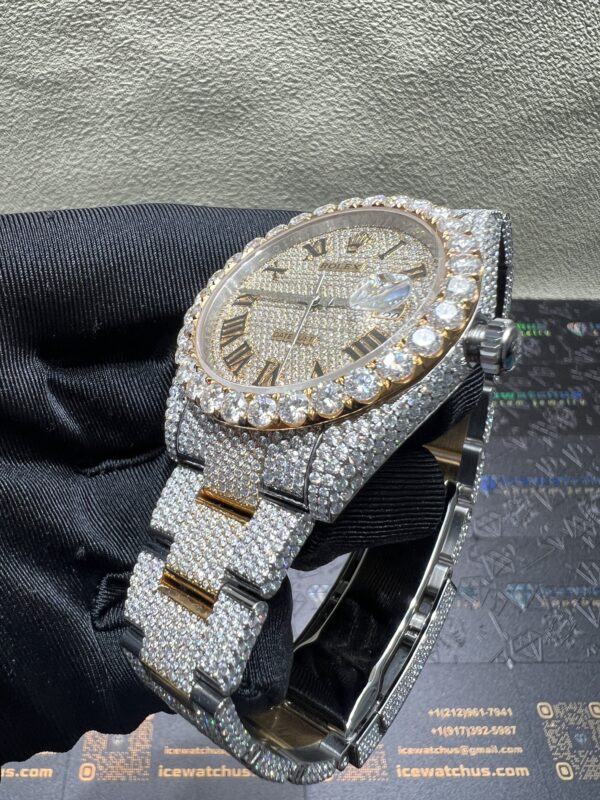 0053 Rolex Datejust 41mm 2tone Yellow Gold & White Roman Dial 1 Row Big Stone Bezel Oyster Band