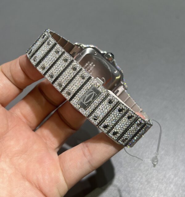0071 Cartier Santos 40mm White Roman Dial BVF Big Stone Bezel Small Stone Case 4 Rows Quick Release Band