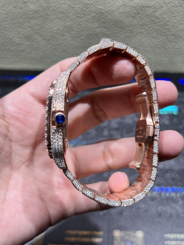 0094 Cartier Skeleton 40mm Rose Gold Big Stone Bezel Small Stone Case 4rows Stone Quick Release Band