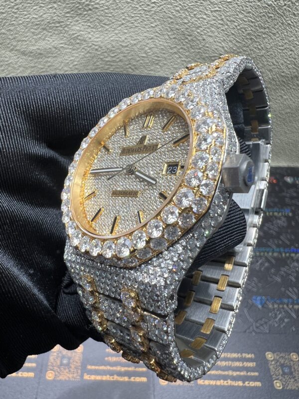 0028 Audemars Piguet Royal Oak 15400 41mm 2tone Yellow Gold & White Big Stone Bezel & Case & Raised Band