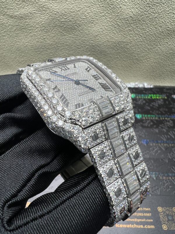 0046 Cartier Santos 40mm White Big Stone Bezel & Case Big Stone Baguette Quick Release Band