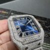 0096 Cartier Santos 40mm White Roman Blue Dial BVF Small Stone Bezel Small Stone Case 4 Rows Quick Release Band