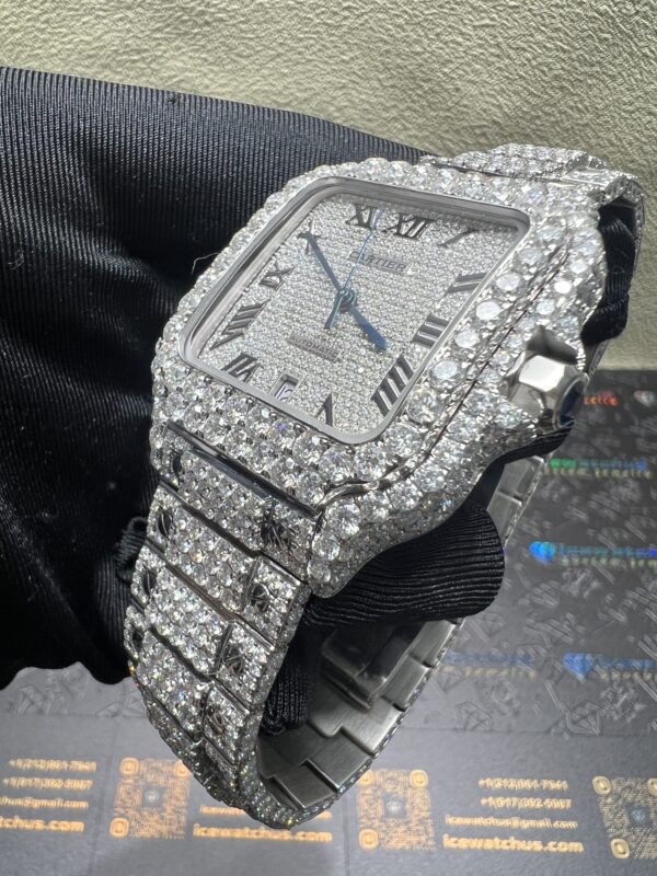 0033 Cartier Santos 40mm White Roman Dial Big Stone Bezel & Case Big Stone Raised Band