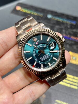 0087 Plain Rolex Sky-Dweller 42MM RG Green Dial Oyster Band