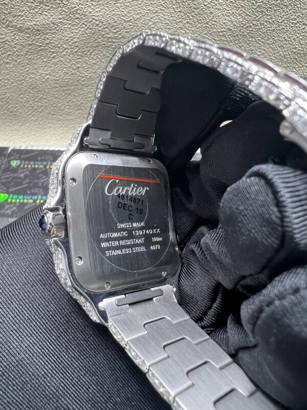 0046 Cartier Santos 40mm White Big Stone Bezel & Case Big Stone Baguette Quick Release Band