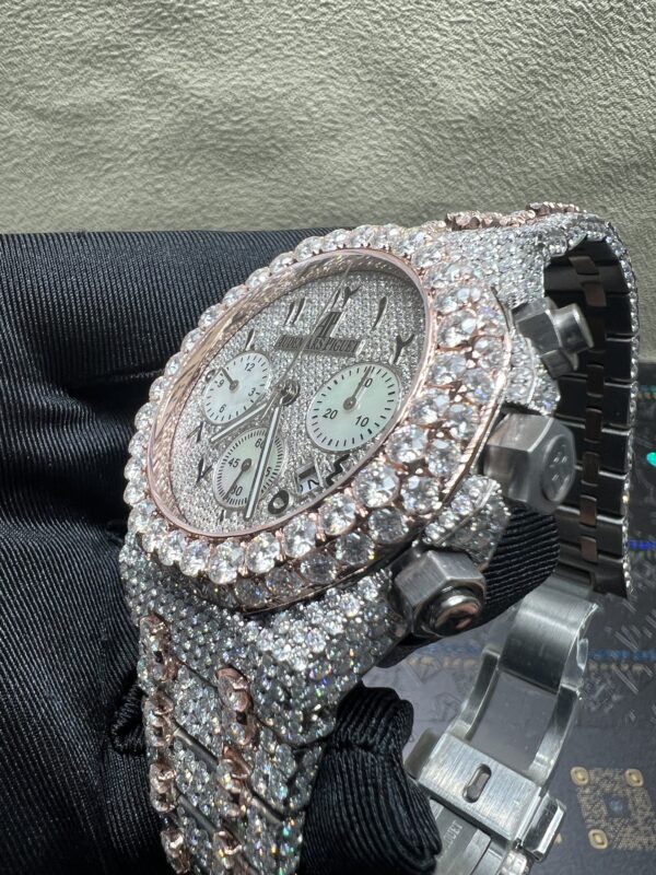 0022 Audemars Piguet Royal Oak Chrono 26331 41mm 2tone Rose Gold & White Arabic Dial Big Stone Raised Band