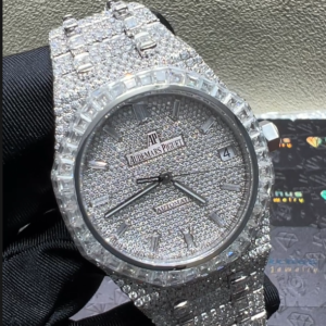 0043 Audemars Piguet 15500 White Two Rows Baguette Bezel Big Stone Raised Band Baguette Dial